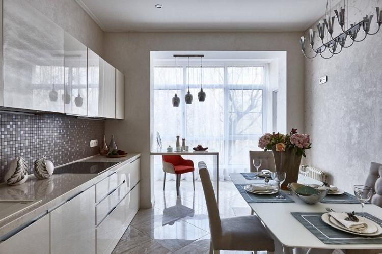 Современная белая кухня с белой столешницей - дизайн фото