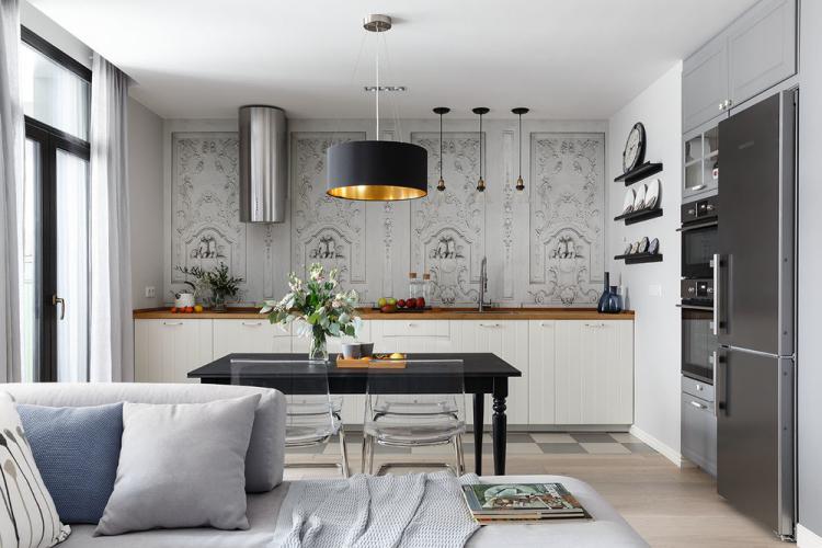 «Белые ночи»: Кухня-гостиная в скандинавском стиле - дизайн интерьера