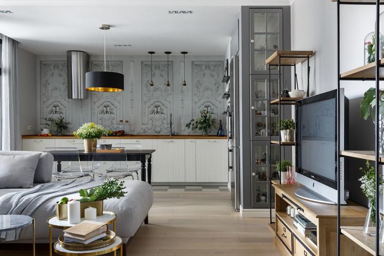 «Белые ночи»: Кухня-гостиная в скандинавском стиле - дизайн интерьера