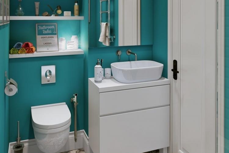 Бирюзовый цвет в интерьере ванной комнаты