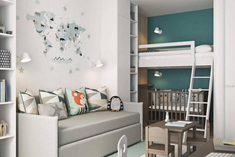 Детская комната для разнополых детей в скандинавском стиле - Дизайн интерьера