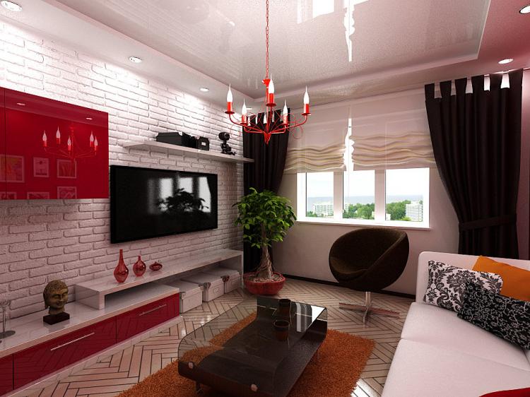 Красная гостиная 17 кв.м. - Дизайн интерьера