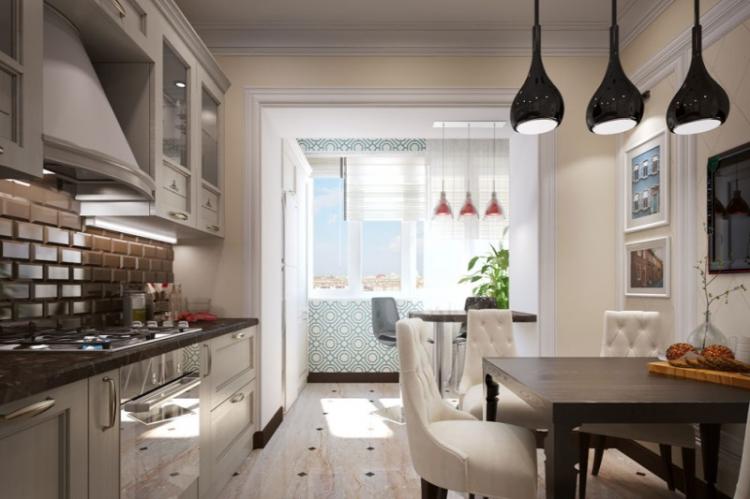 Кухня, совмещенная с балконом - дизайн интерьера фото