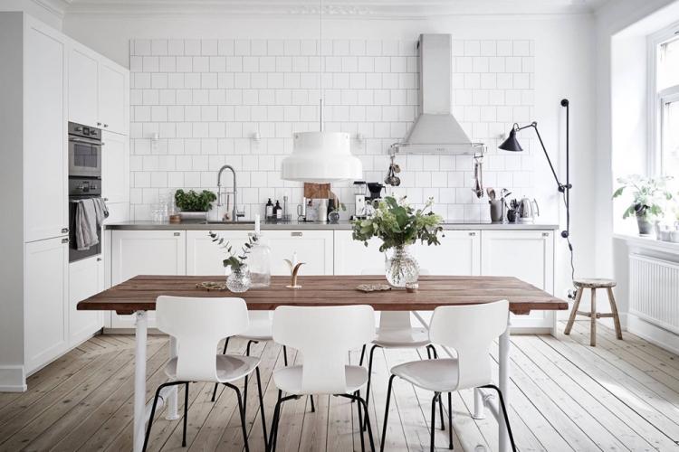 Белая кухня в скандинавском стиле - Дизайн интерьера