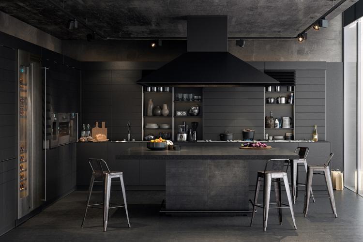 Черная кухня в стиле лофт - Дизайн интерьера