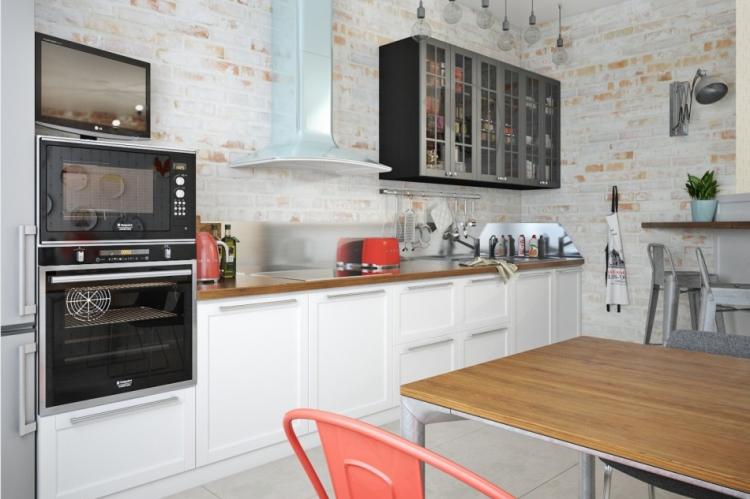 Белая кухня в стиле лофт - Дизайн интерьера