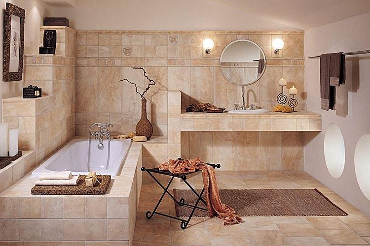 Дизайн бежевой ванной комнаты 2021