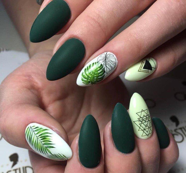 Зеленый маникюр на длинные ногти