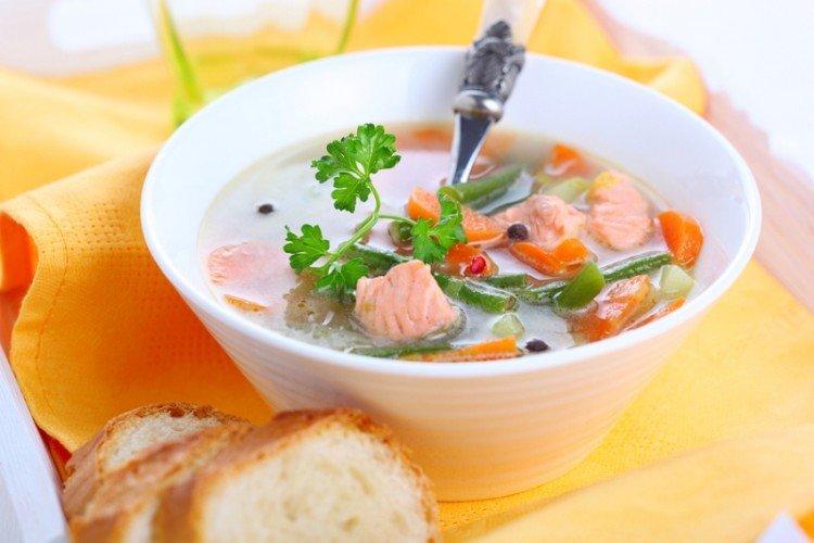 Овощной суп с форелью
