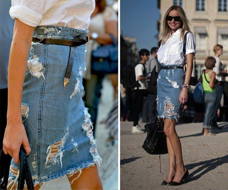 Модные джинсовые юбки 2021 - фото