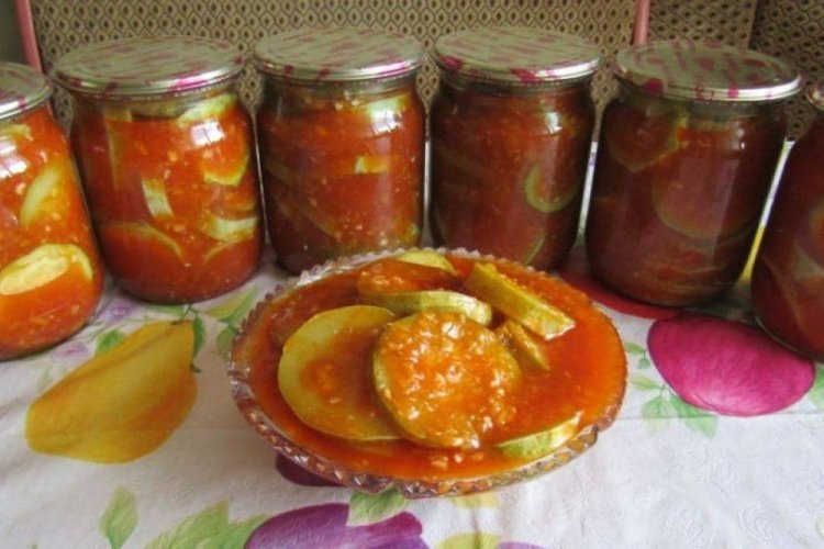 Рецепт: Кабачки в томатном соусе - Кабачки в томатной заливке на зиму.