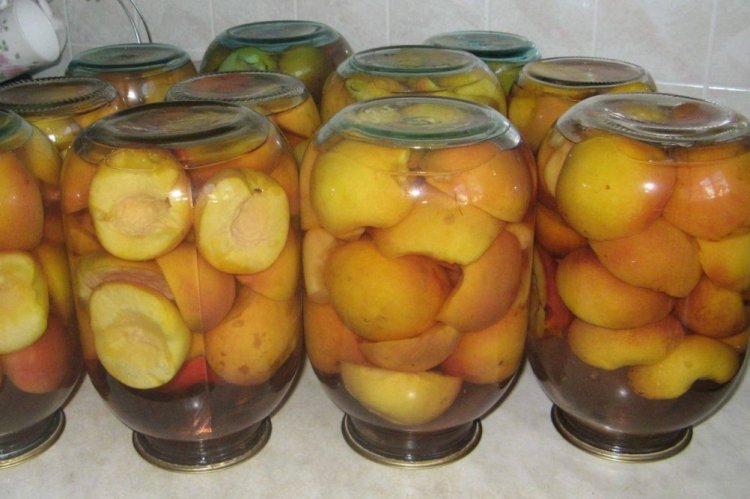 Нектарины с персиками и мятой на зиму