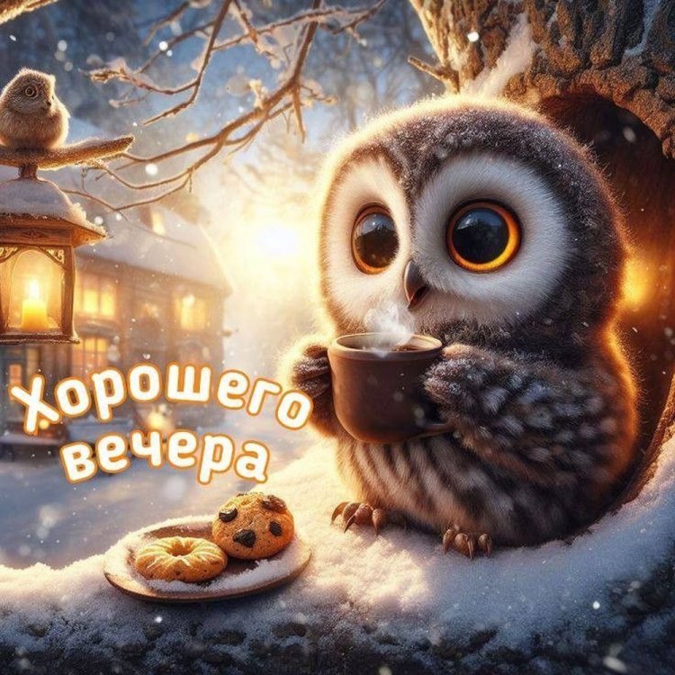 Прикольные зимние открытки и картинки «Добрый вечер!»