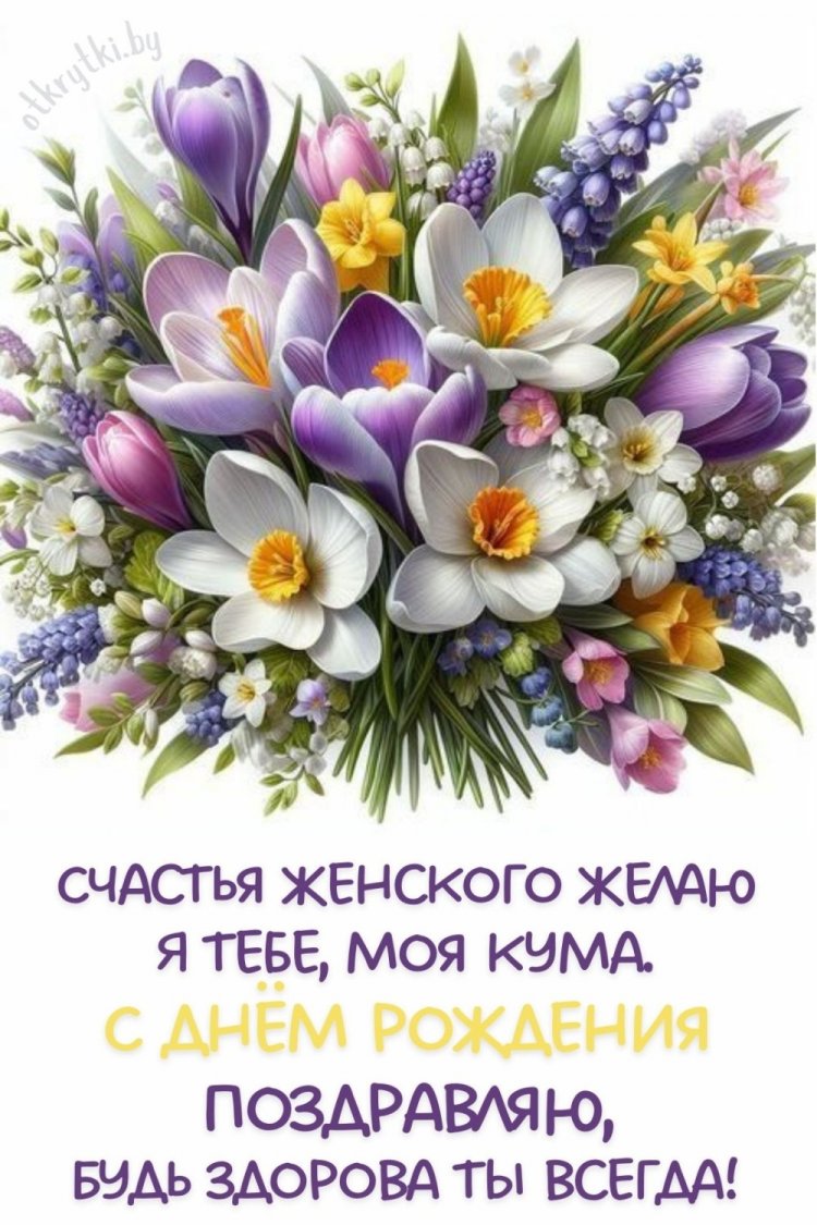 Открытки «С Днем рождения!» для кумы с пожеланиями