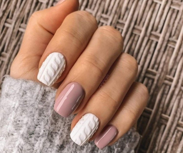 Вязаный маникюр на короткие ногти