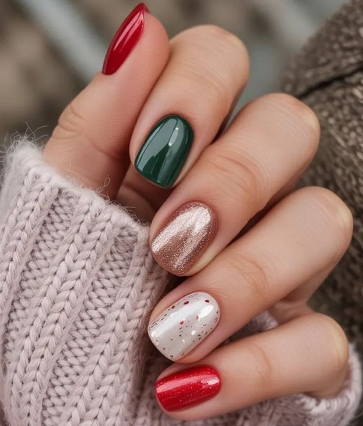 Разноцветный маникюр на короткие ногти