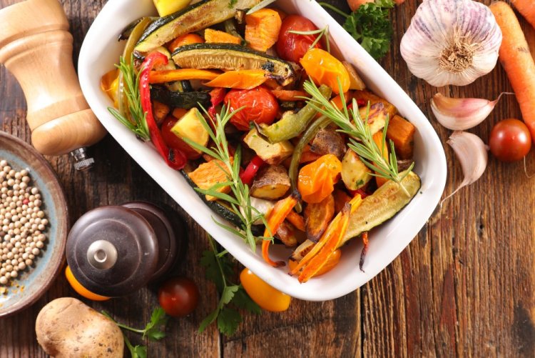 Батат с овощами в аэрогриле