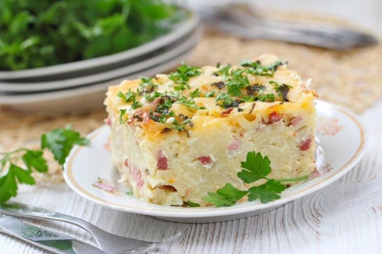 Гратен из макарон с ветчиной в аэрогриле