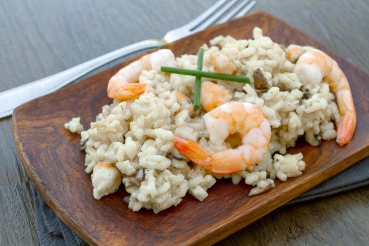 Ризотто с шампиньонами и креветками