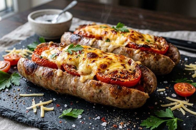 Купаты с помидорами и сыром в аэрогриле