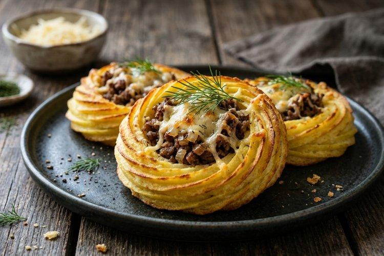 Картофельные гнезда с фаршем в аэрогриле