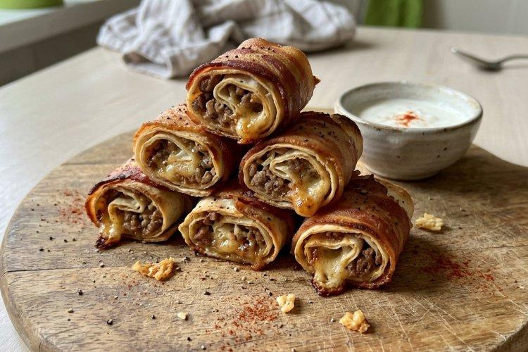 Рулетики из лаваша с фаршем и беконом в аэрогриле