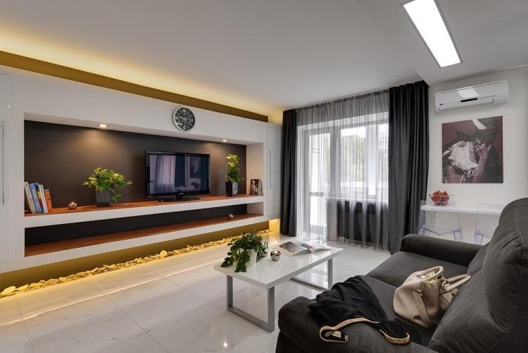 Оформление ТВ-зоны - Дизайн гостиной в стиле минимализм