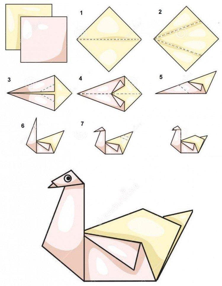 Оригами лебедь из бумаги для начинающих - как сделать