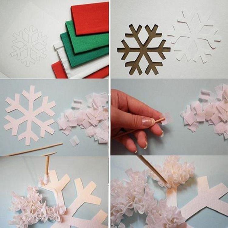 Как сделать пушистую снежинку из бумаги