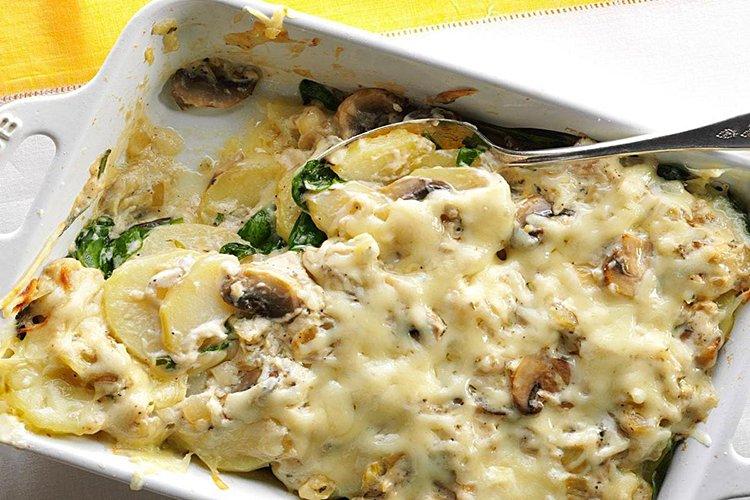 Картошка с грибами и сыром в духовке - рецепты