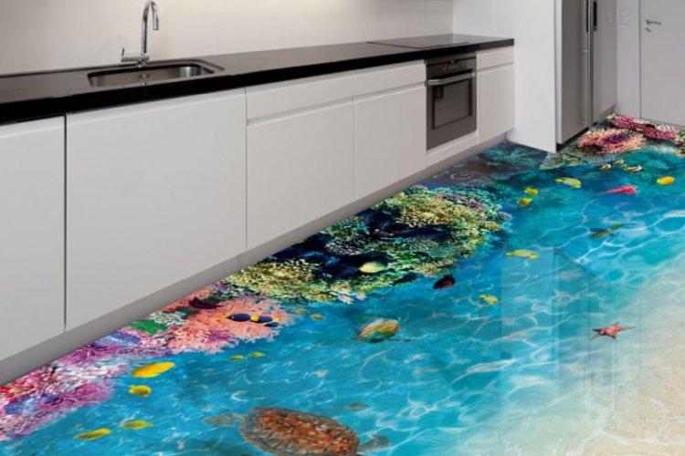 Наливные 3D-полы на кухне - фото