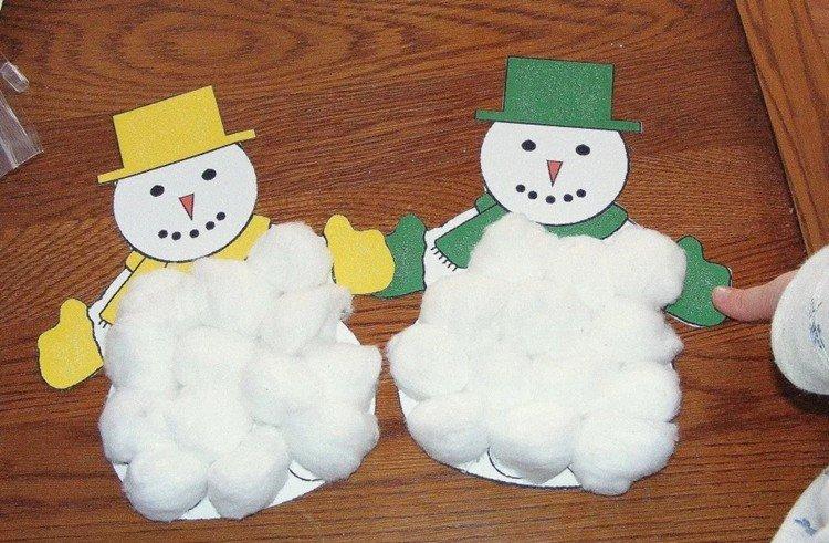 Снеговики - Новогодние поделки из ваты для детей своими руками