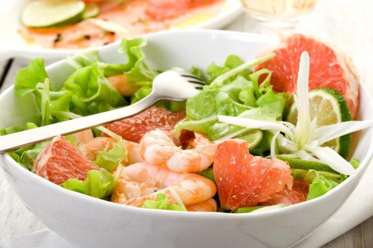Салат с креветками и грейпфрутом - Новогодние салаты без майонеза рецепты