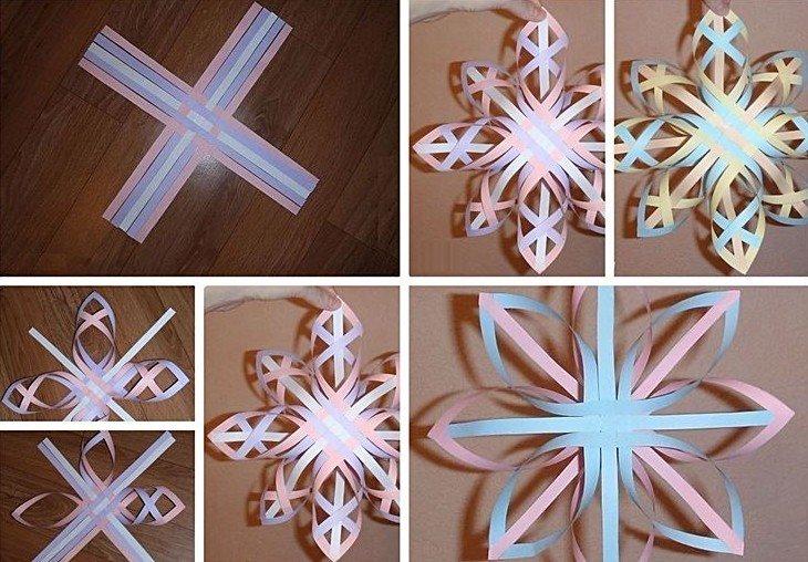 Объемная плетеная снежинка из бумаги