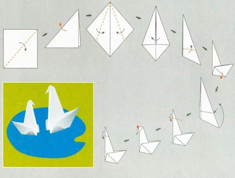 Лебедь – схемы оригами из бумаги для детей