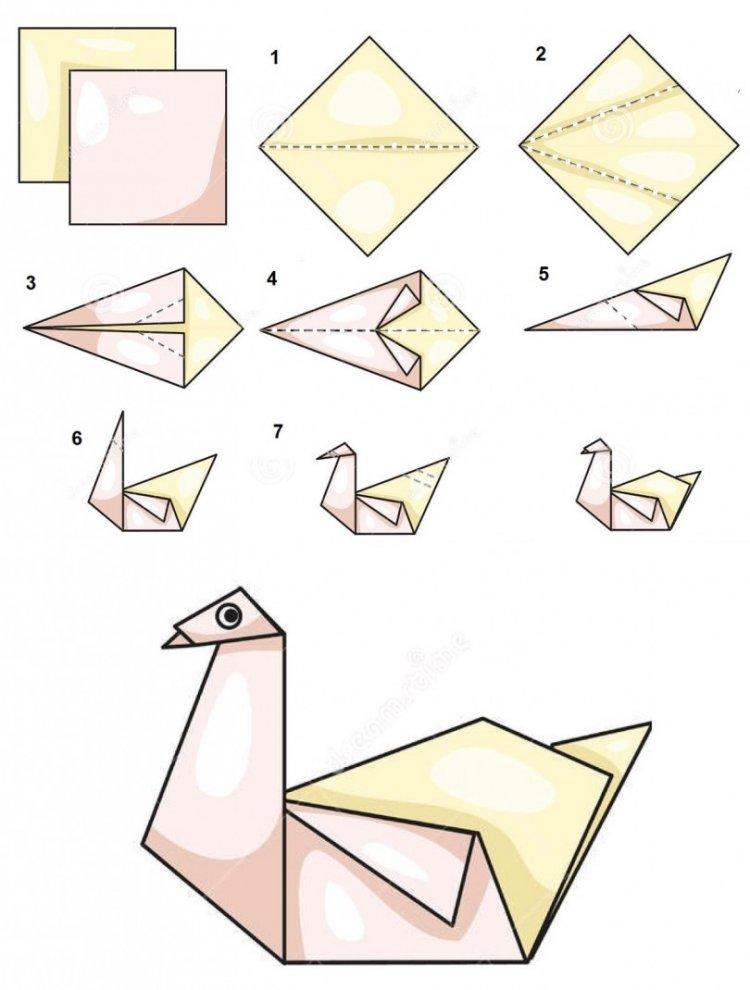Лебедь из бумаги - схемы оригами для начинающих