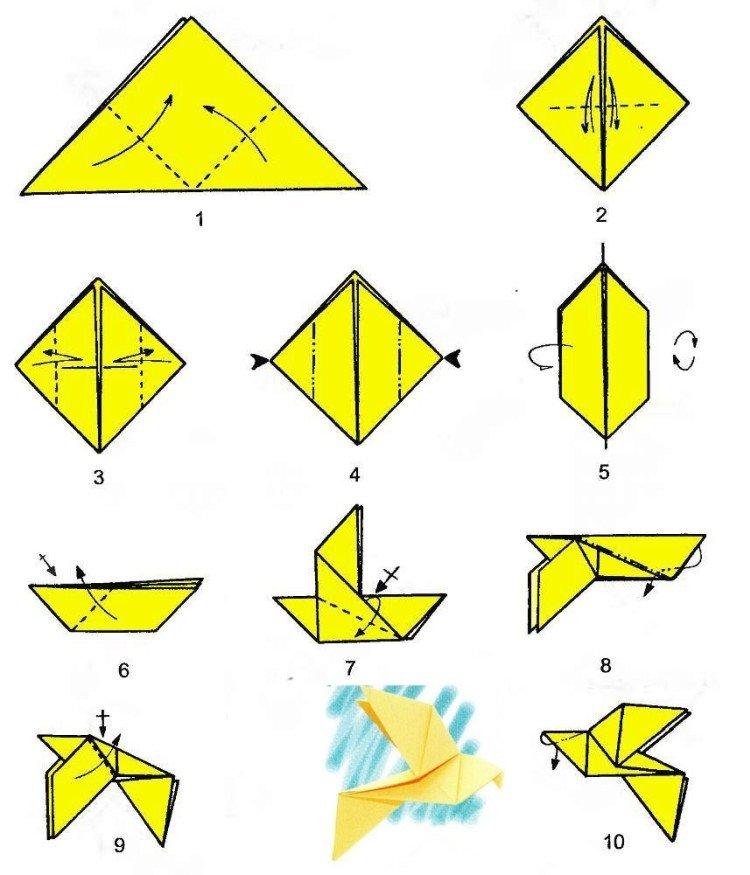 Голубь из бумаги - схемы оригами для начинающих