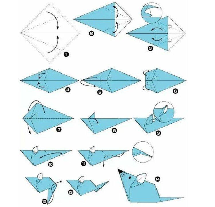 Мышка из бумаги - схемы оригами для начинающих