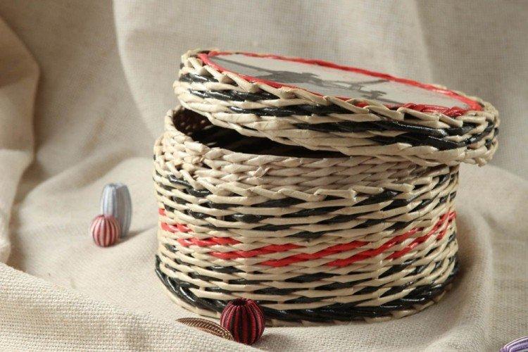 Круглая шкатулка с крышкой - Плетение из газетных трубочек для начинающих