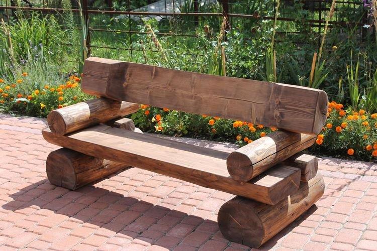 Скамейка из деревянных бревен - Поделки для дачи и сада своими руками