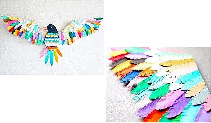 Птица из перьев - Поделки из цветной бумаги для детей