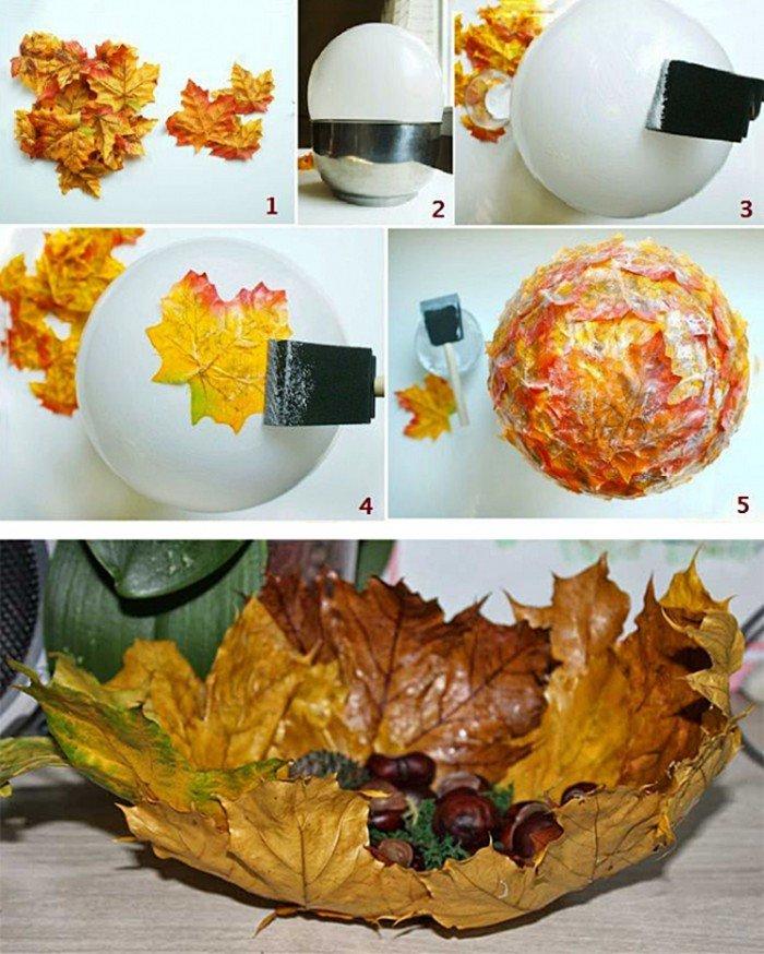 Декоративная подставка из листьев - Поделки из осенних листьев для детей