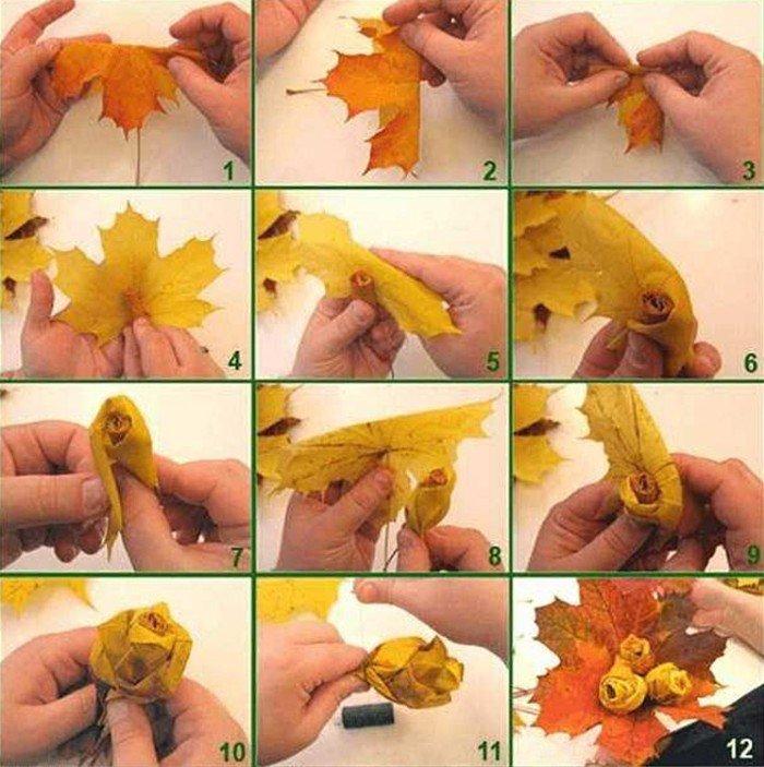 Розы из листьев - Поделки из осенних листьев для детей