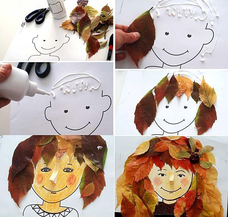 Портреты из листьев - Поделки из осенних листьев для детей
