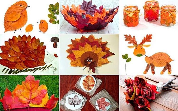 Поделки из осенних листьев для детей - фото и идеи