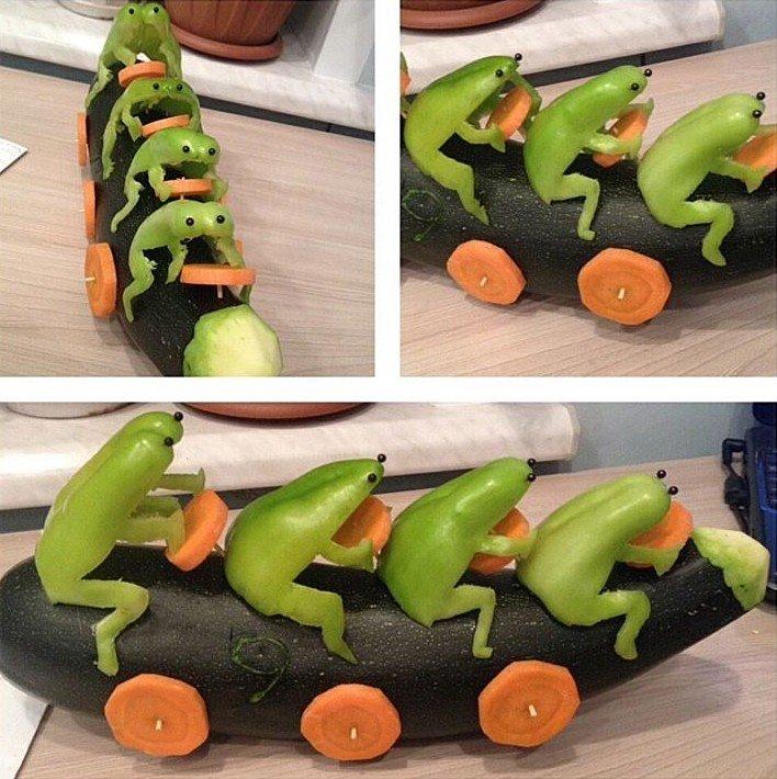 Машина с лягушками - Поделки из овощей в школу