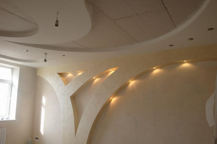 Дизайн потолка из гипсокартона в кухне