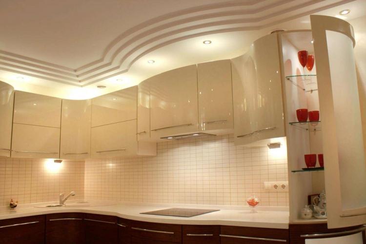 Потолок из гипсокартона на кухне - идеи дизайна фото