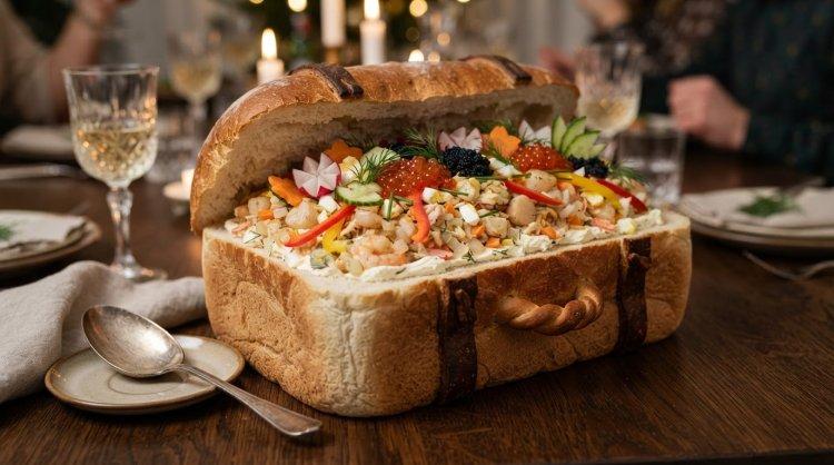 Салат из морского коктейля и сливочного сыра