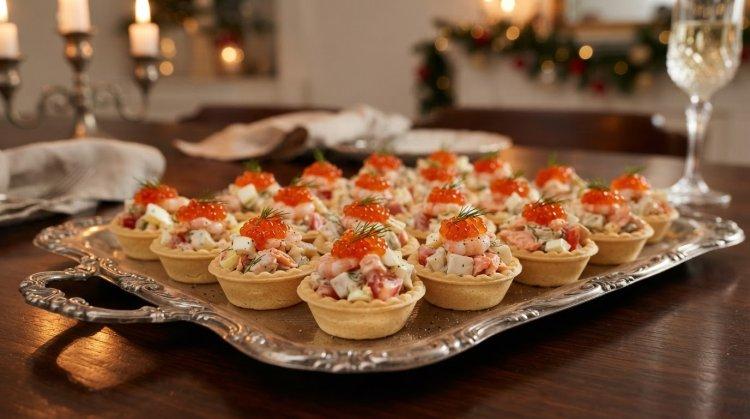 Салат с креветками и красной икрой